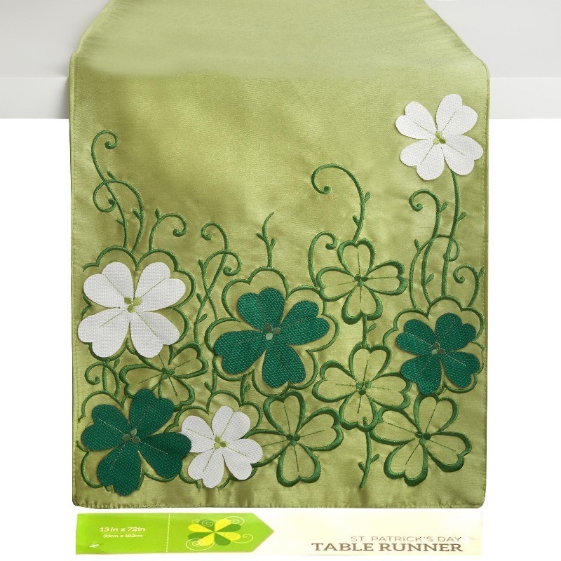 Irish Embroidered Clovers Green Table Runner - St. Patrick's Day