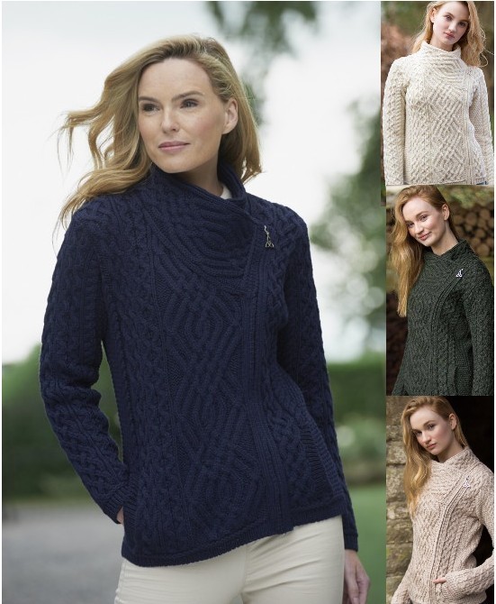 Side Zip Cable Irish Sweater Jacket ~ Aran Crafts