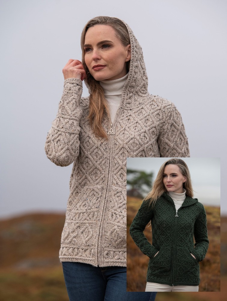 Skellig Hooded Zipper Cardigan ~ Irish Wool Sweater