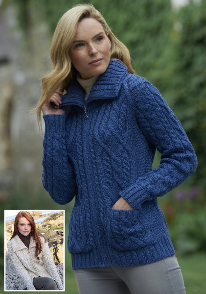 Ladies Irish Wool Zipper Sweater