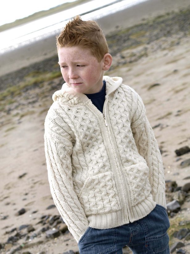 Child's Irish Wool Hooded Zipper Cardigan