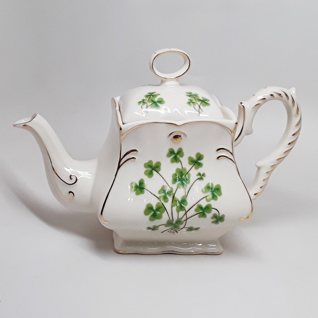 Square Ivory Tea Pot With Gold Trim