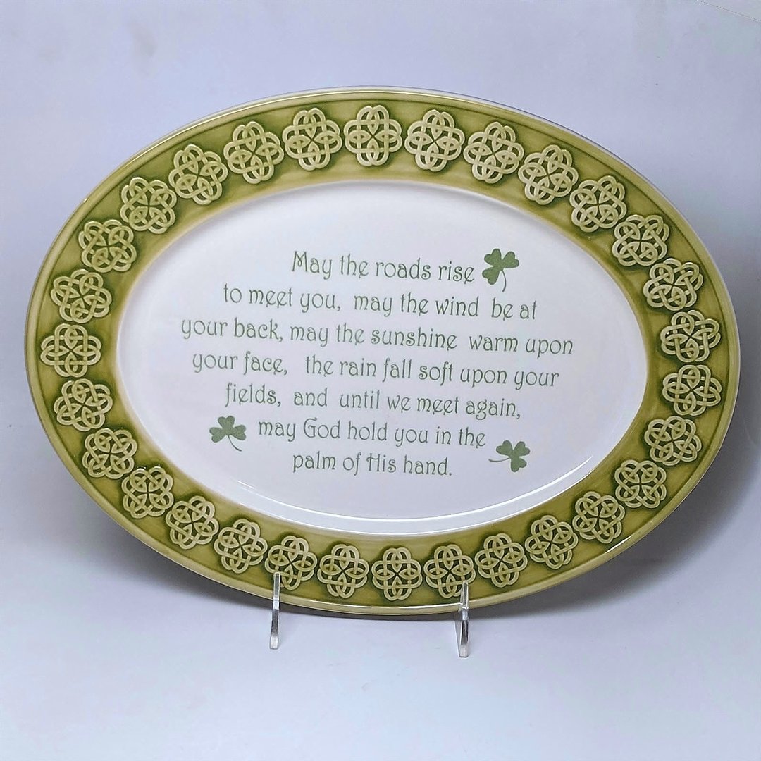 Celtic Knot Green & White Oval Platter