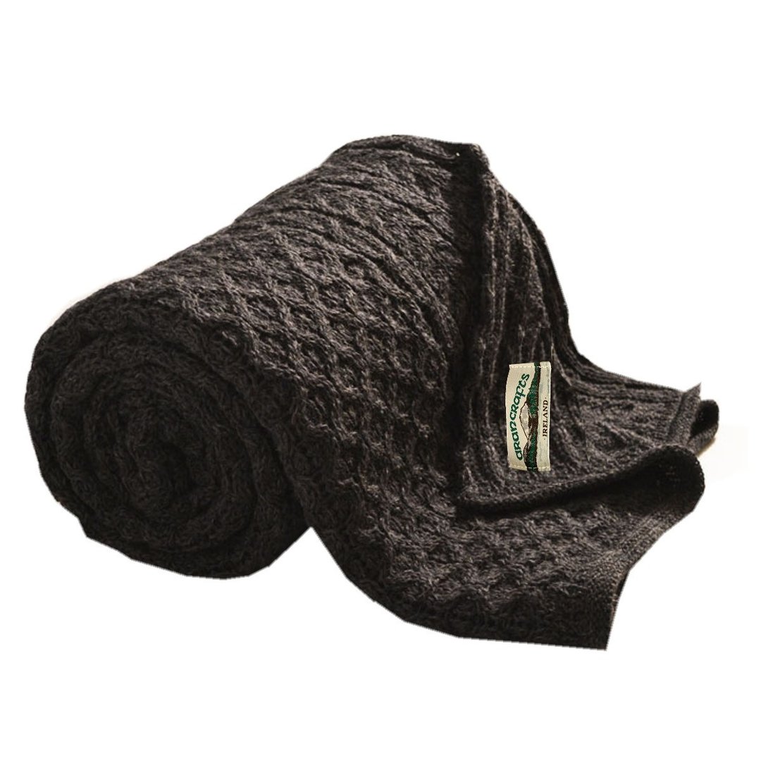 Knit Irish Wool Honeycomb Throw Blanket ~ Charcoal