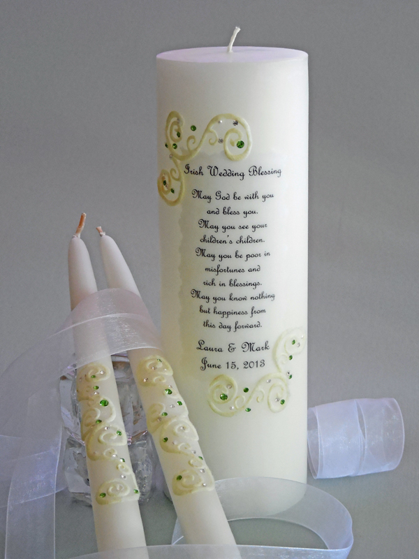 Irish Blessing Lace Wedding Unity Candle Set