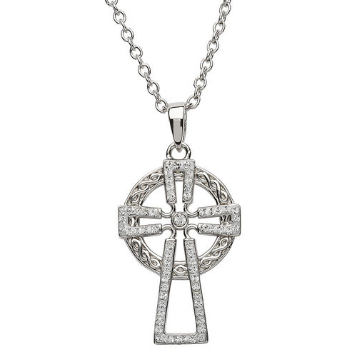 White Swarovski Crystal & Silver Celtic Cross