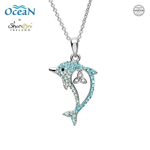 Trinity Dolphin Necklace Aqua Swarovski® Crystals
