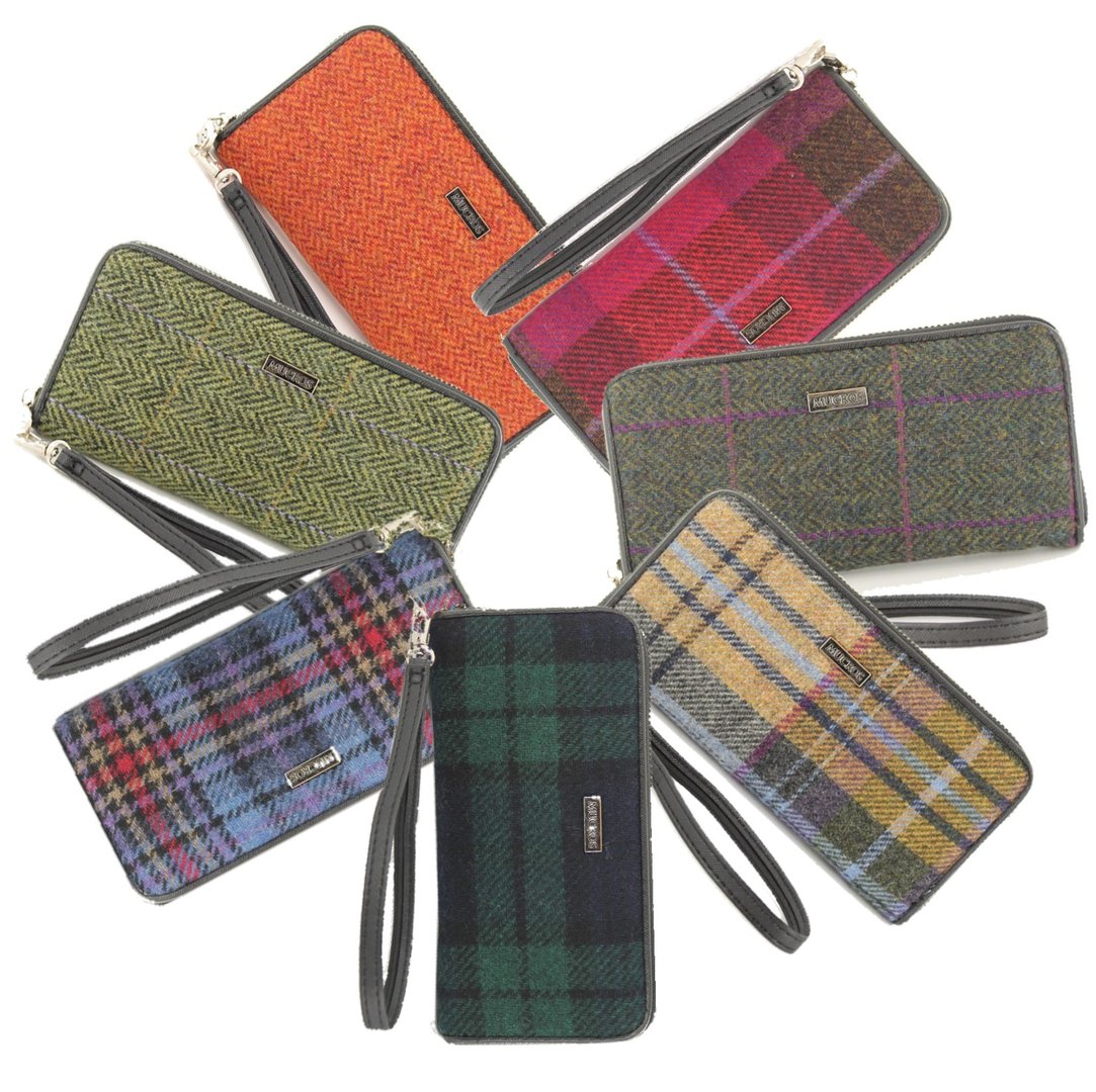Wool Tweed & Leather Strap Wristlet Wallet Phone Holder – Mucros Weavers Ireland