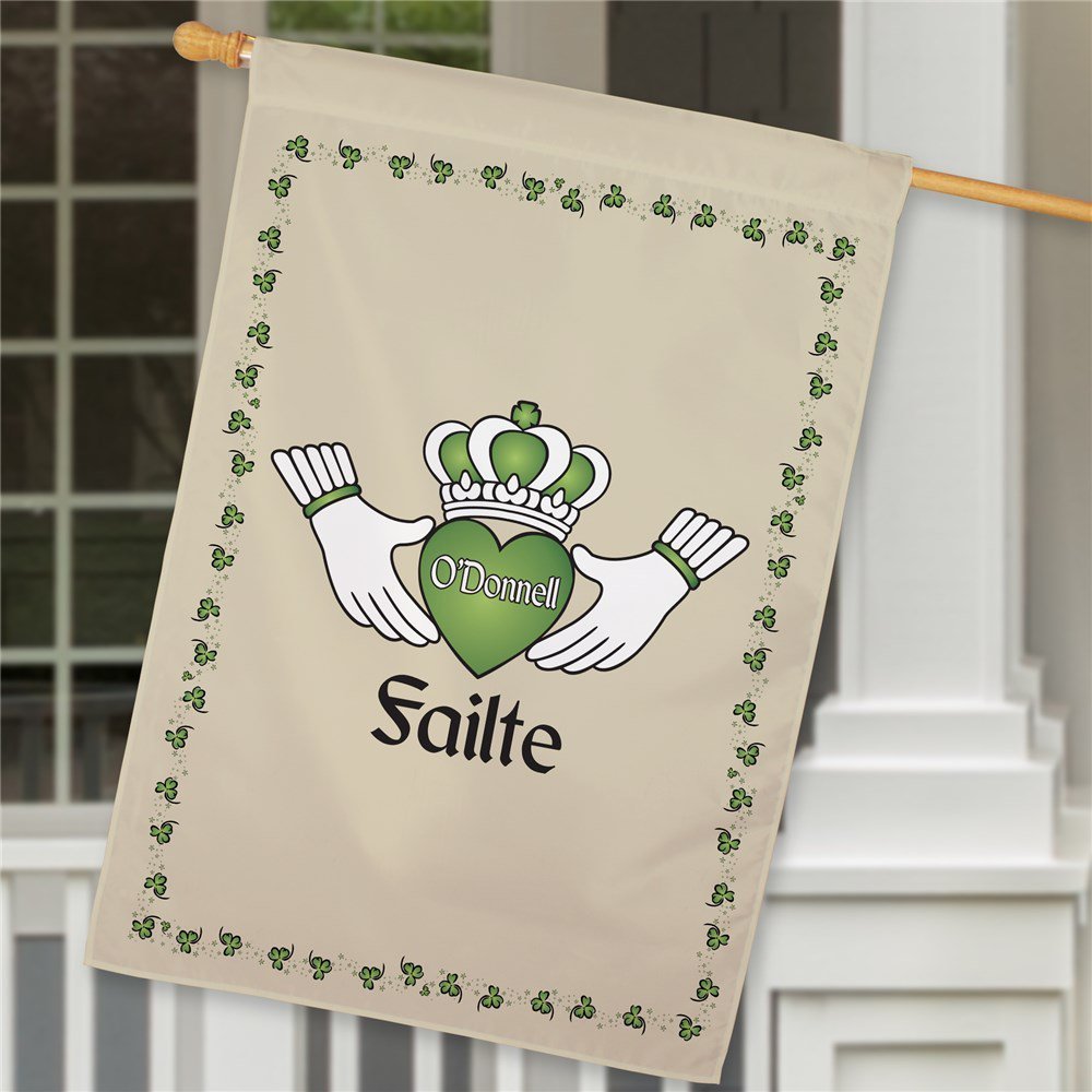 Failte Irish Welcome ~ Personalized Claddagh House Flag