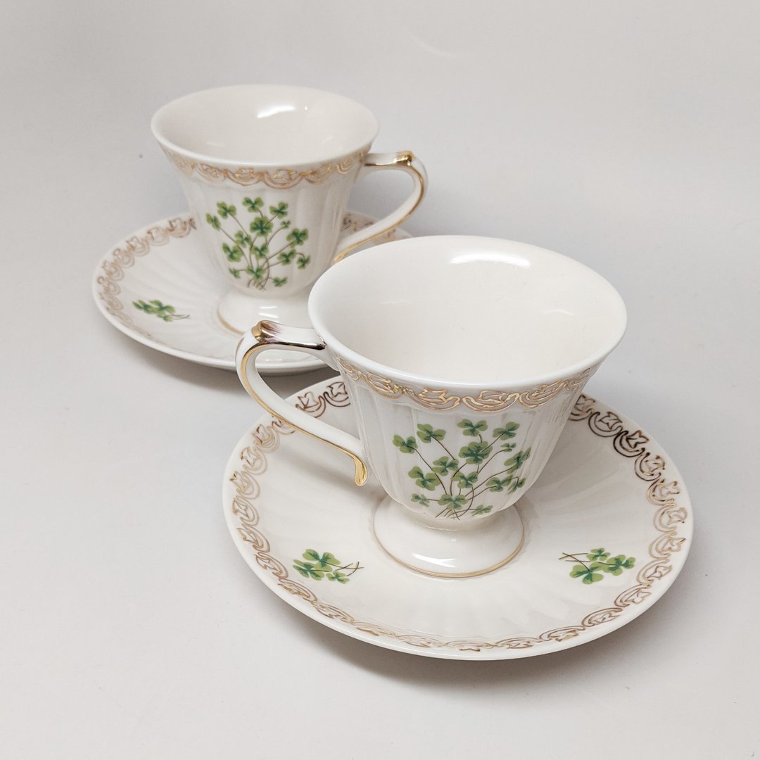 Ivory and Gold Fancy Shamrock Cup & Saucer