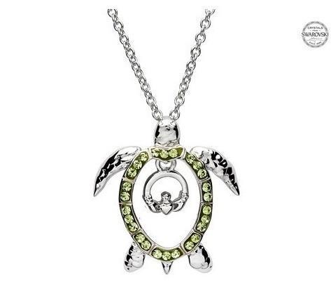 Claddagh Turtle Necklace Peridot Swarovski® Crystals