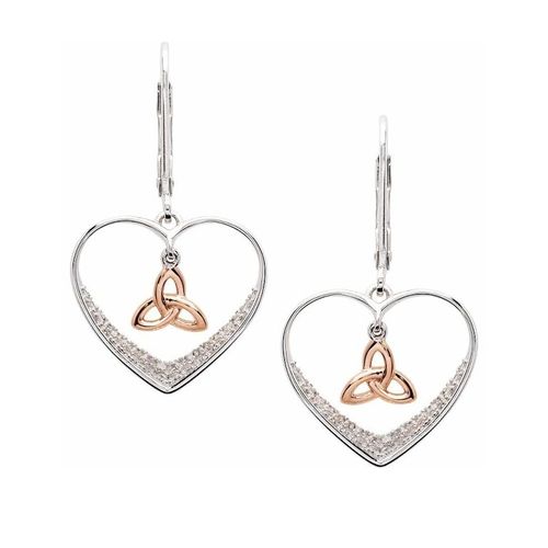 Sparkling Heart Dangling Rose Gold Trinity Earrings