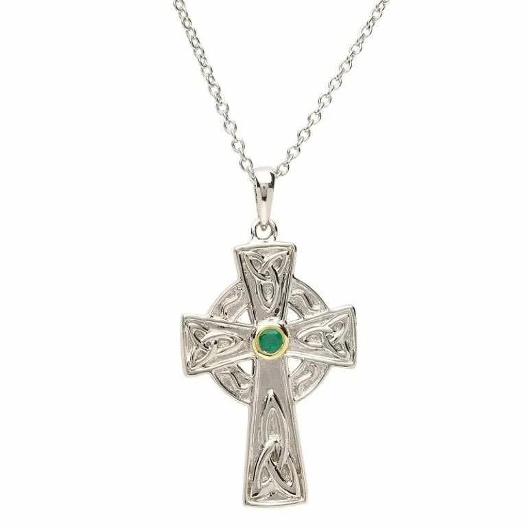 Celtic Trinity Cross Necklace Silver Diamond & Emerald  Shanore – Dublin, Ireland