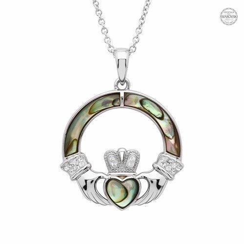 Abalone & Crystal Claddagh Necklace ~ ShanOre Sterling Silver