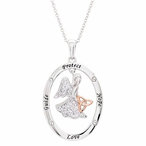 Crystal Angel Rose Gold Trinity Necklace ~ Guide Protect Hope Love