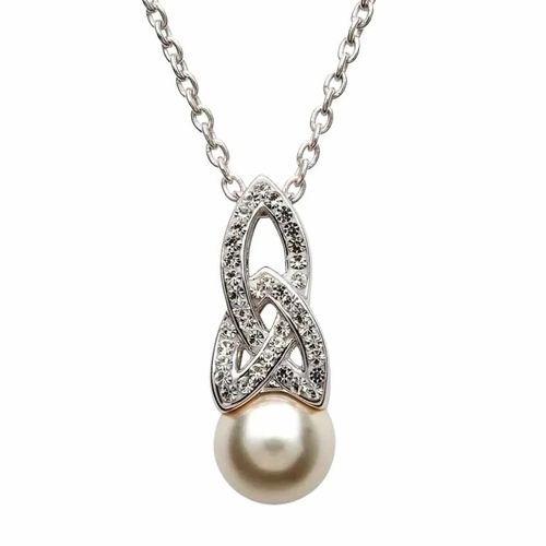 Crystal Trinity Knot Celtic Pearl  Necklace ~ ShanOre